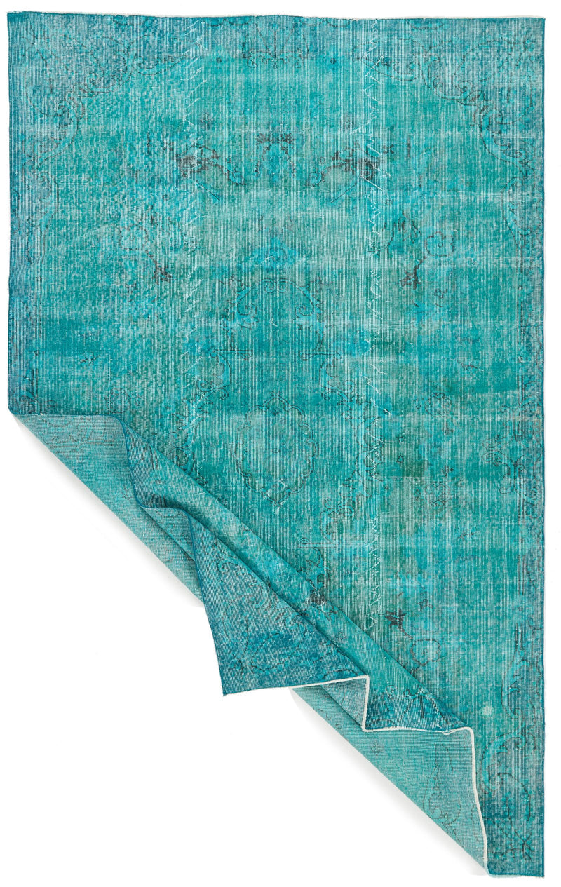 6x9 Turquoıse and Blue Turkish Overdyed Rug