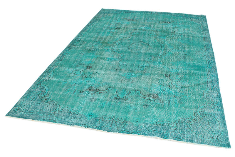 6x9 Turquoıse and Blue Turkish Overdyed Rug