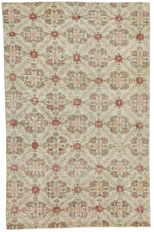 5x8 Ivory and Rose Turkish Anatolian Rug