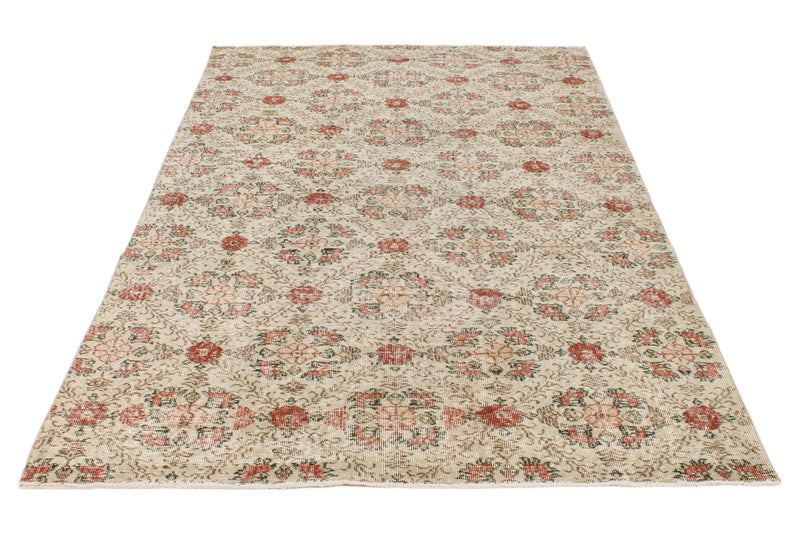 5x8 Ivory and Rose Turkish Anatolian Rug