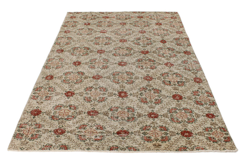 5x8 Ivory and Rose Turkish Anatolian Rug