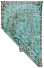 6x9 Turquoıse and Black Turkish Overdyed Rug