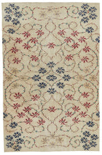 6x9 Ivory and Multicolor Turkish Anatolian Rug