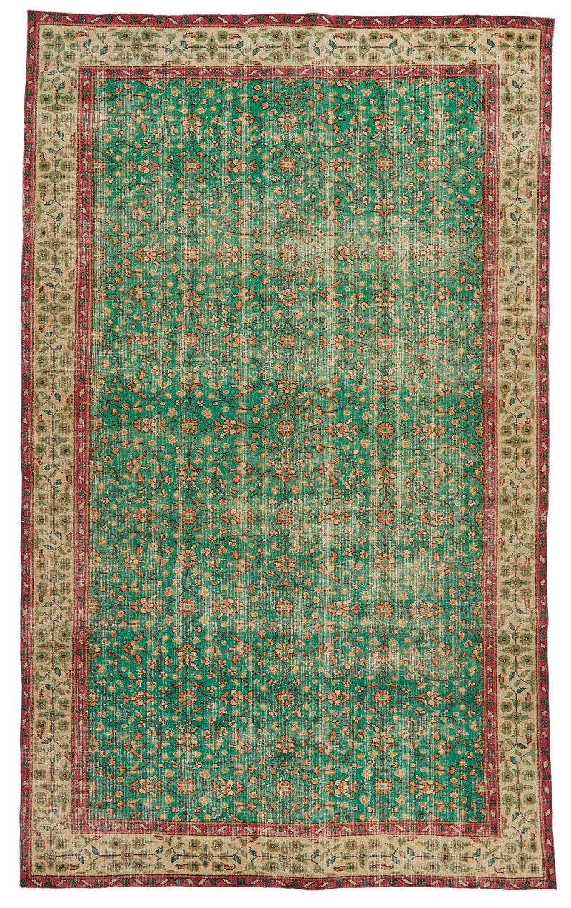 6x9 Green and Red Turkish Anatolian Rug