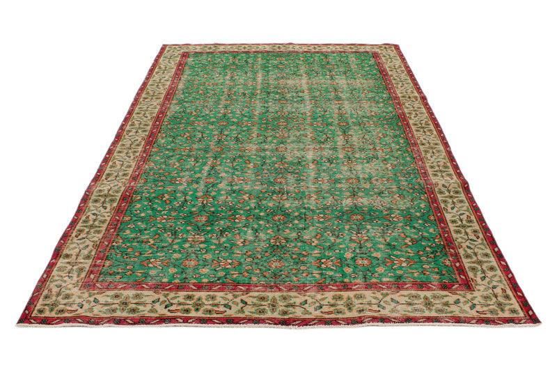 6x9 Green and Red Turkish Anatolian Rug