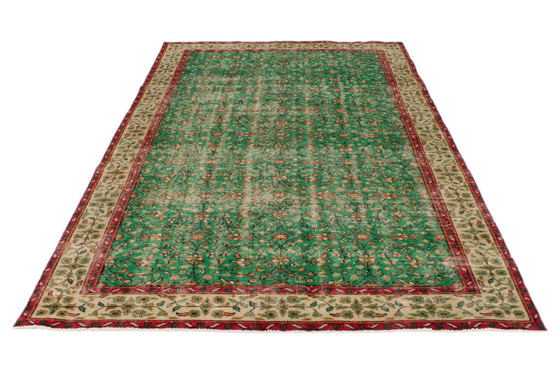 6x9 Green and Red Turkish Anatolian Rug