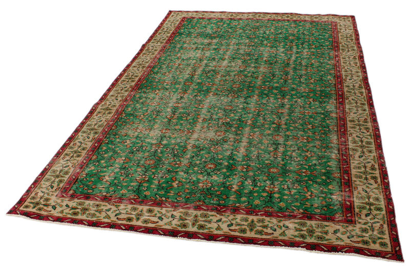 6x9 Green and Red Turkish Anatolian Rug