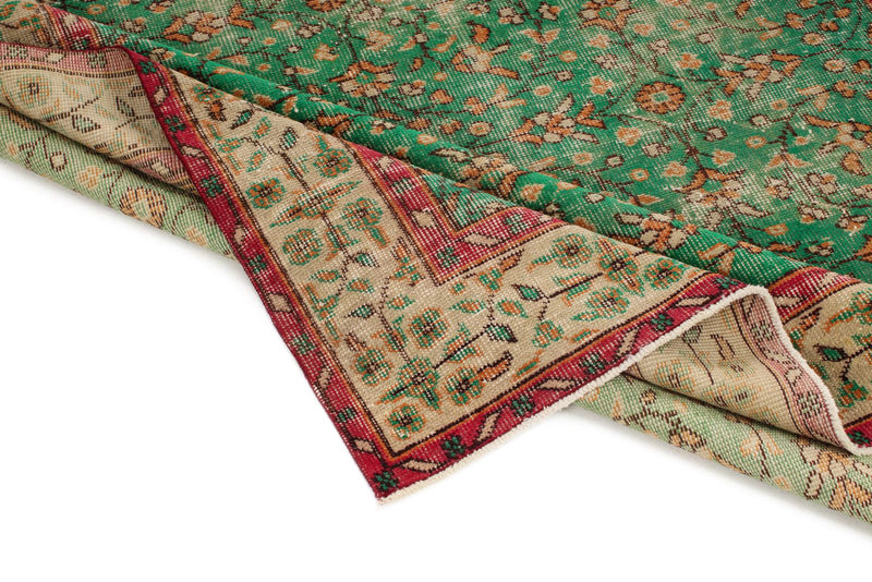 6x9 Green and Red Turkish Anatolian Rug