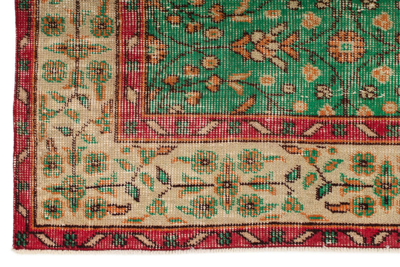 6x9 Green and Red Turkish Anatolian Rug