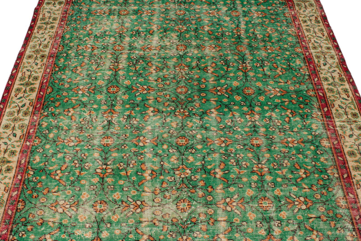 6x9 Green and Red Turkish Anatolian Rug