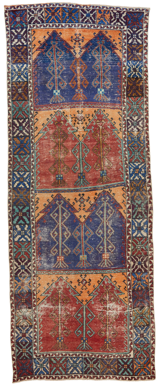 5x13 Multicolor and Orange Anatolian Turkish Tribal Runner
