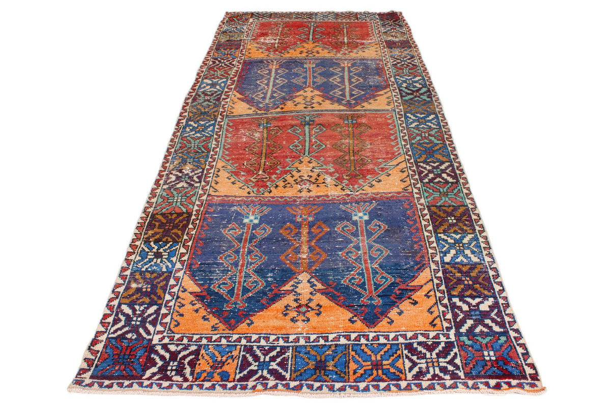 5x13 Multicolor and Orange Anatolian Turkish Tribal Runner