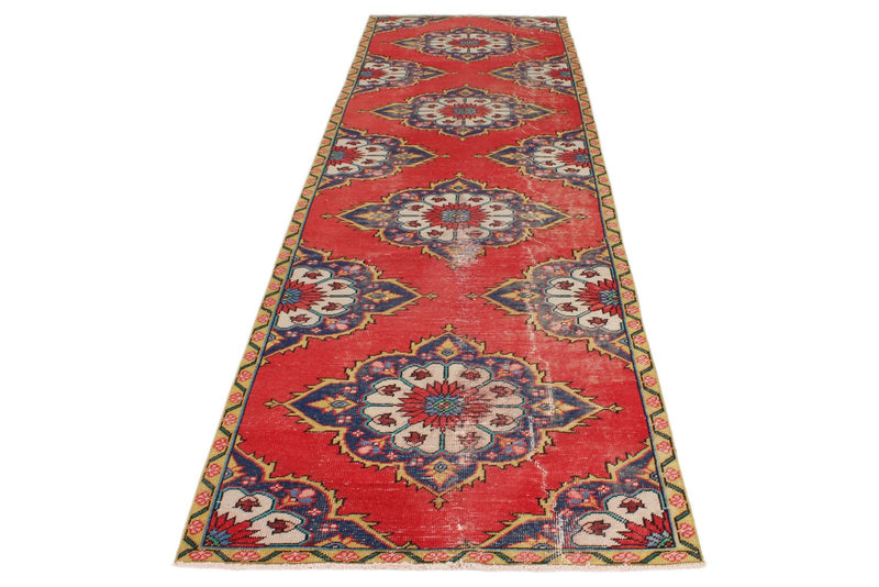 4x12 Red and Navy Anatolian Turkish Tribal Runner