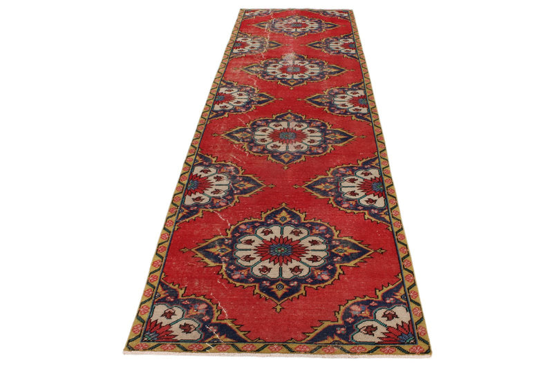 4x12 Red and Navy Anatolian Turkish Tribal Runner