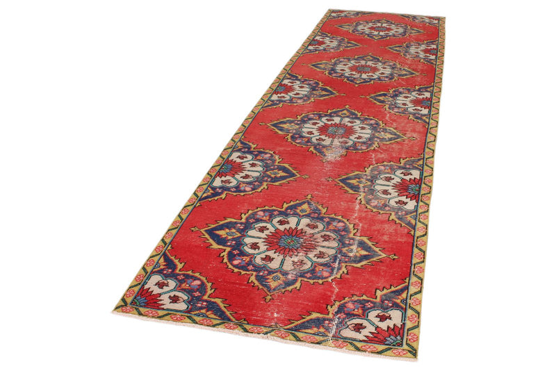 4x12 Red and Navy Anatolian Turkish Tribal Runner