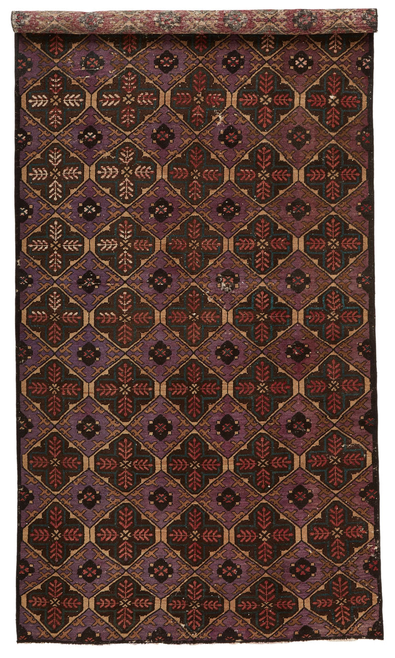 5x10 Purple and Rust Turkish Anatolian Rug