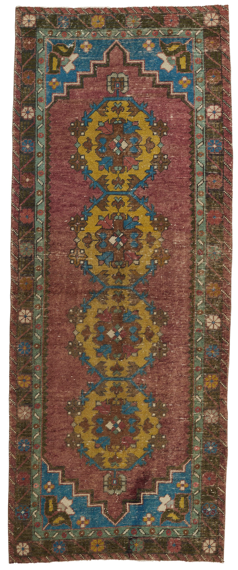 3x9 Dark Rust and Multicolor Anatolian Turkish Tribal Runner