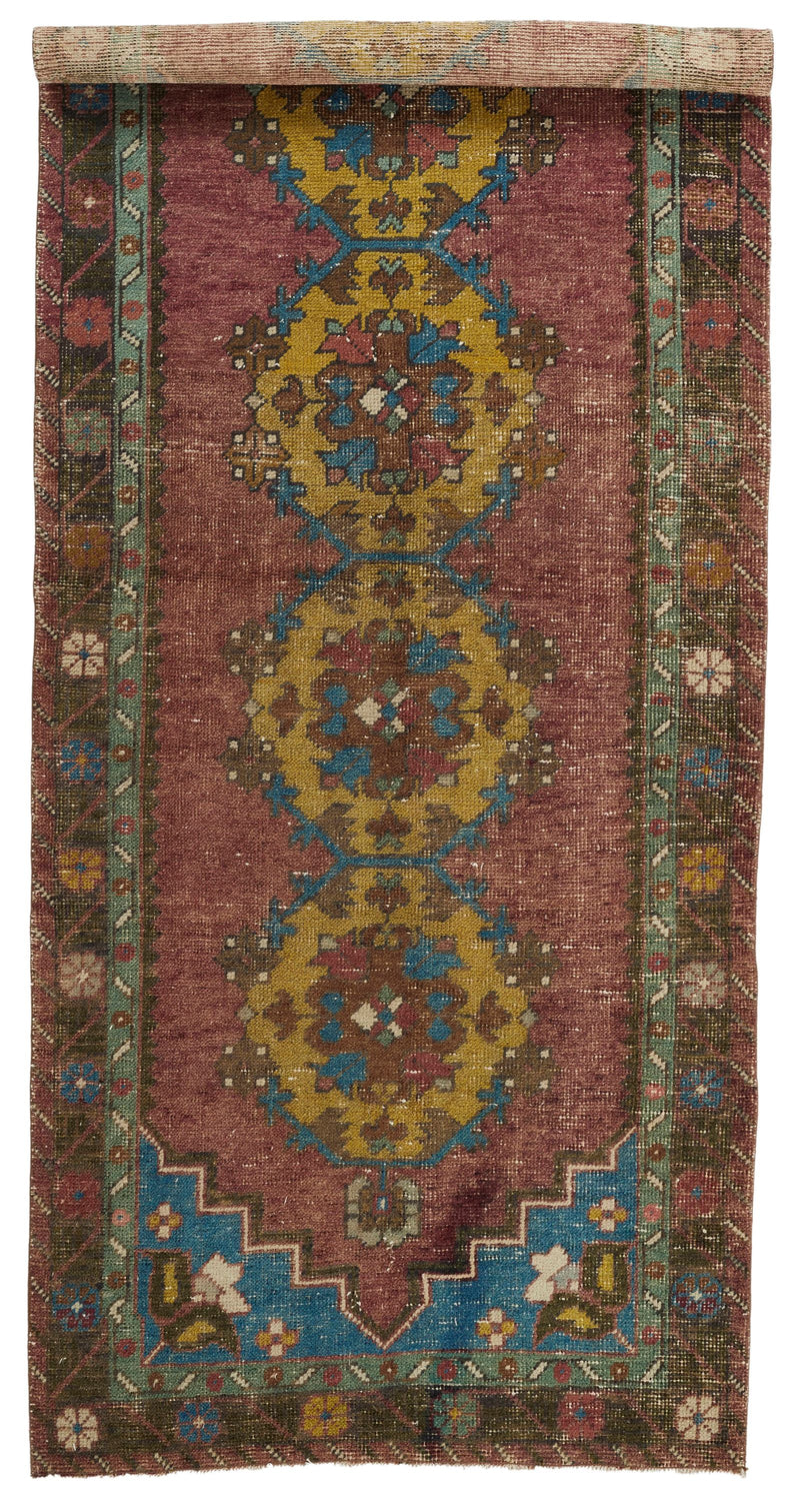 3x9 Dark Rust and Multicolor Anatolian Turkish Tribal Runner