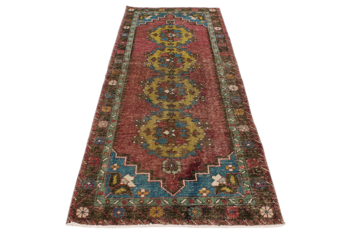 3x9 Dark Rust and Multicolor Anatolian Turkish Tribal Runner