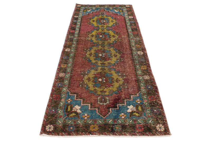 3x9 Dark Rust and Multicolor Anatolian Turkish Tribal Runner