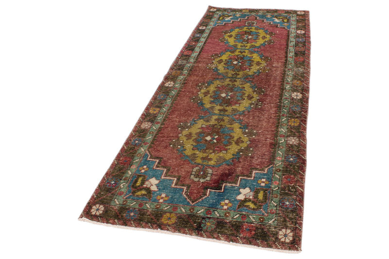 3x9 Dark Rust and Multicolor Anatolian Turkish Tribal Runner