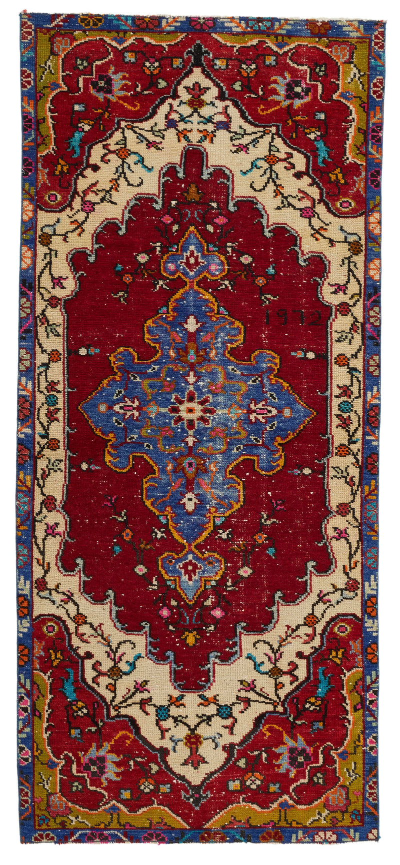 3x7 Red and Blue Turkish Overdyed Runner