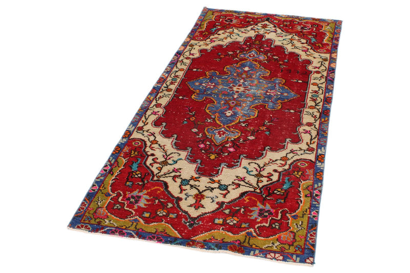 3x7 Red and Blue Turkish Overdyed Runner