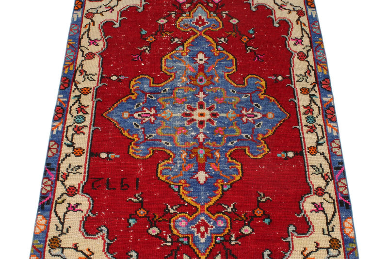 3x7 Red and Blue Turkish Overdyed Runner