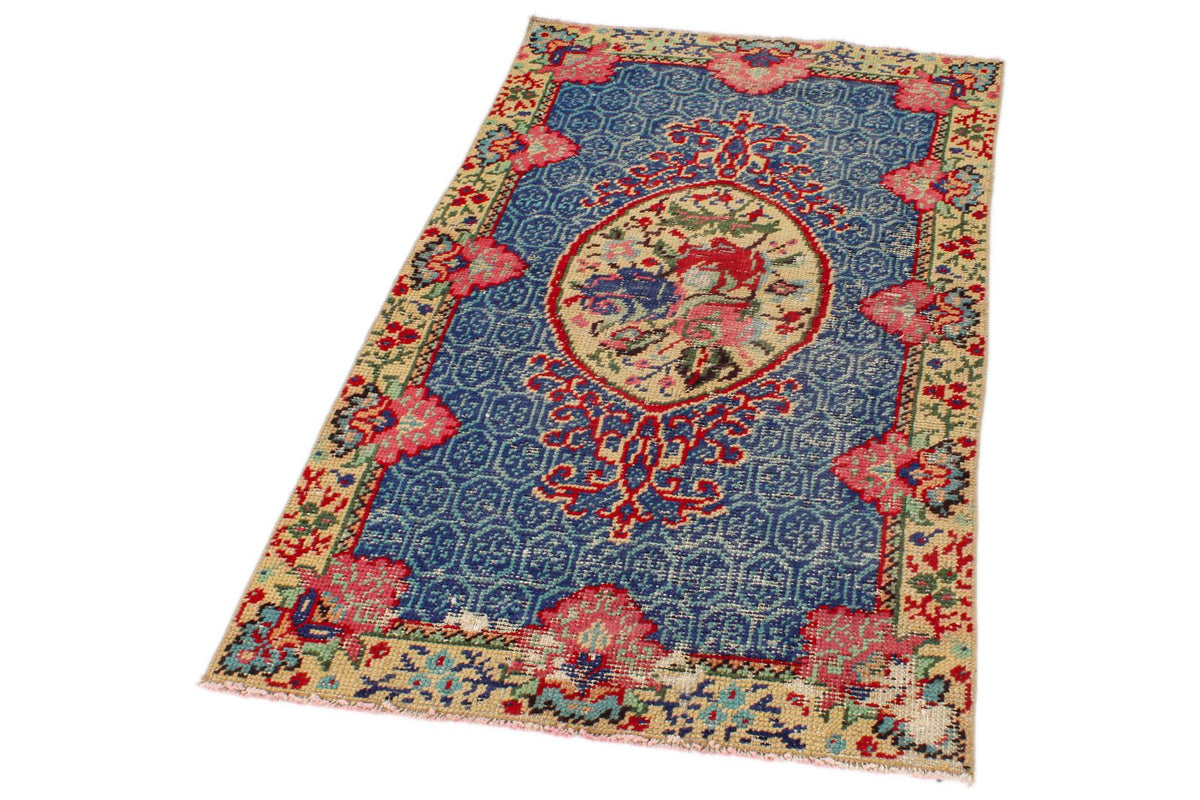 3x5 Beige and Multicolor Turkish Overdyed Rug