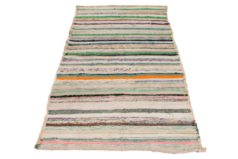 3x7 Multicolor and Ivory Turkish Tribal Runner