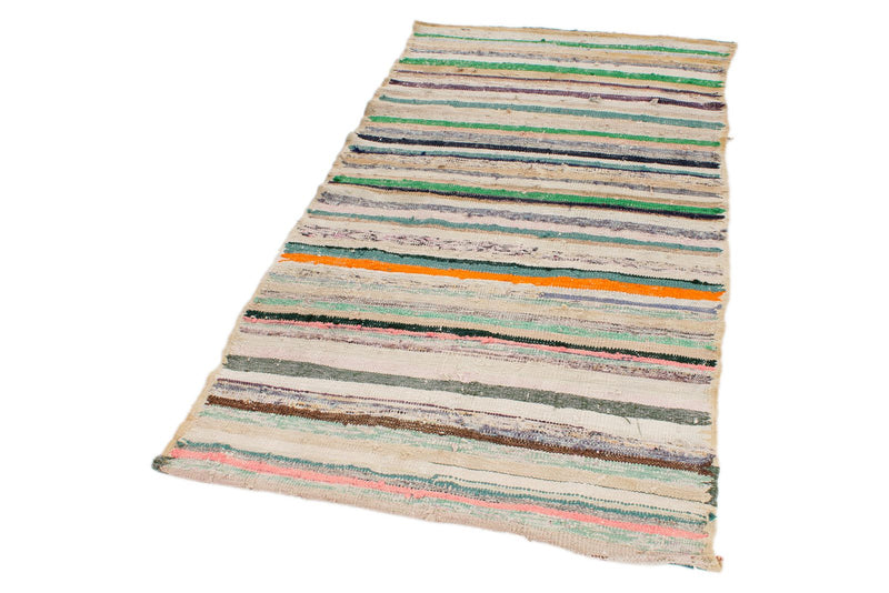 3x7 Multicolor and Ivory Turkish Tribal Runner