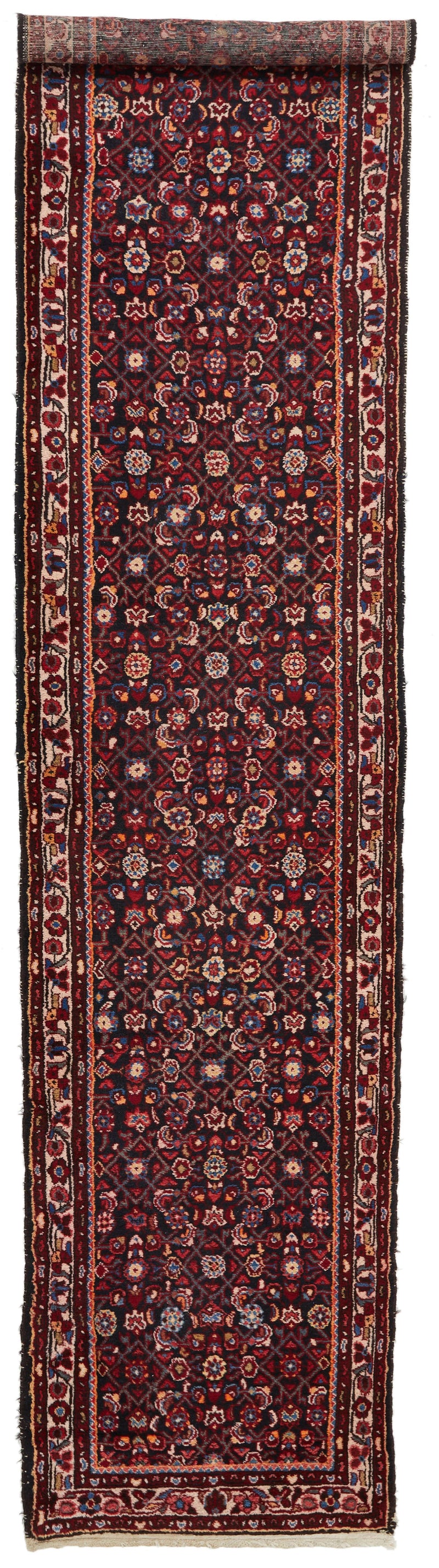 3x14 Burgundy and Multicolor Turkish Oushak Runner