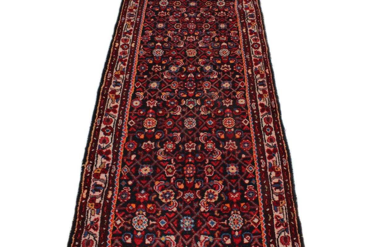 3x14 Burgundy and Multicolor Turkish Oushak Runner