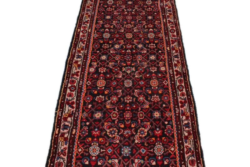 3x14 Burgundy and Multicolor Turkish Oushak Runner