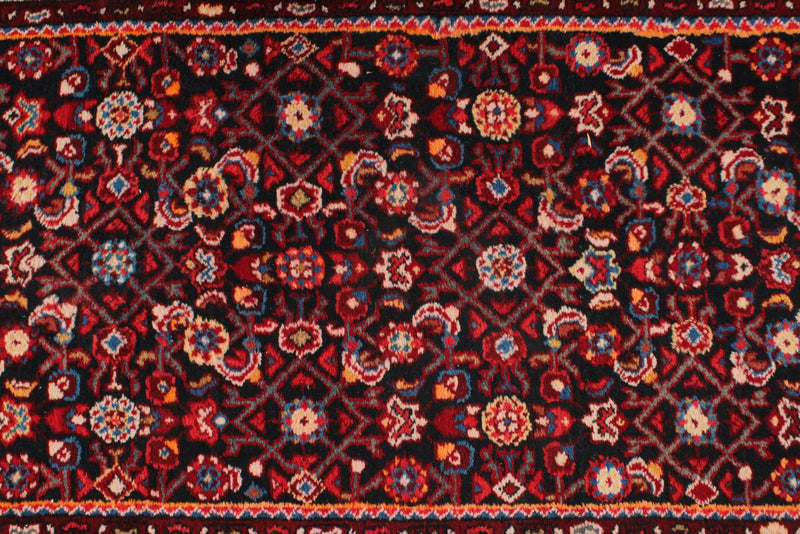 3x14 Burgundy and Multicolor Turkish Oushak Runner