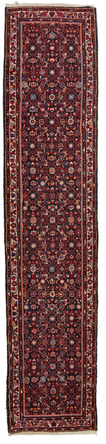 3x14 Burgundy and Multicolor Turkish Oushak Runner