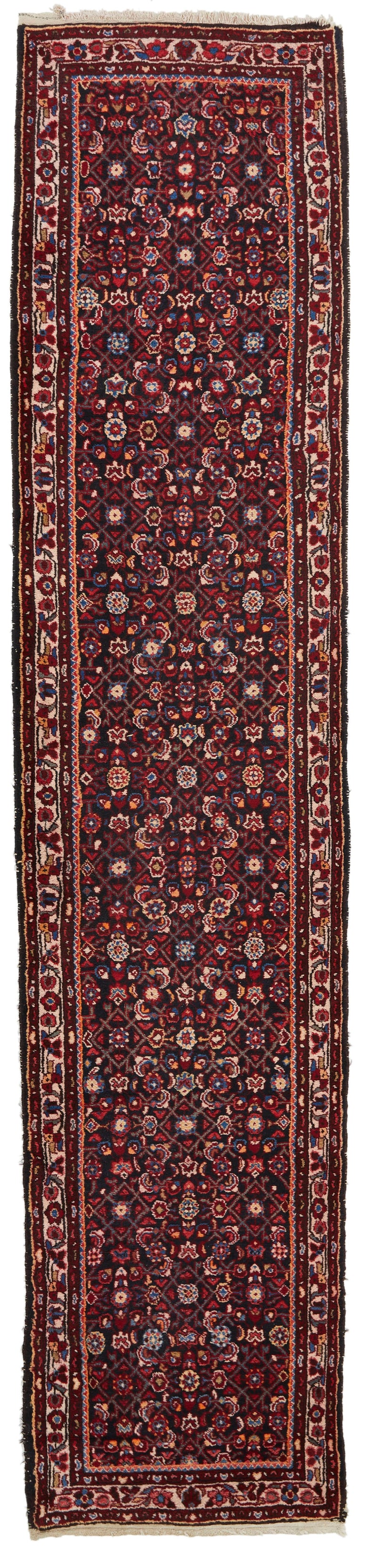 3x14 Burgundy and Multicolor Turkish Oushak Runner