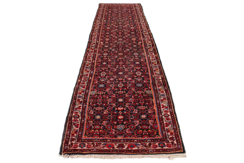 3x14 Burgundy and Multicolor Turkish Oushak Runner