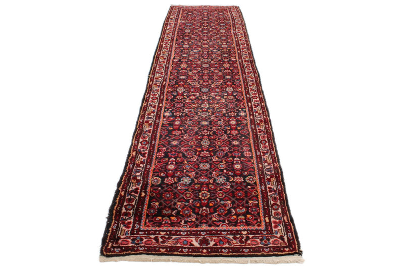 3x14 Burgundy and Multicolor Turkish Oushak Runner