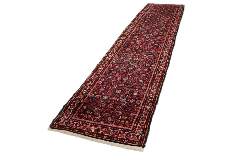 3x14 Burgundy and Multicolor Turkish Oushak Runner