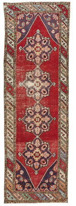 3x10 Red and Multicolor Turkish Overdyed Runner