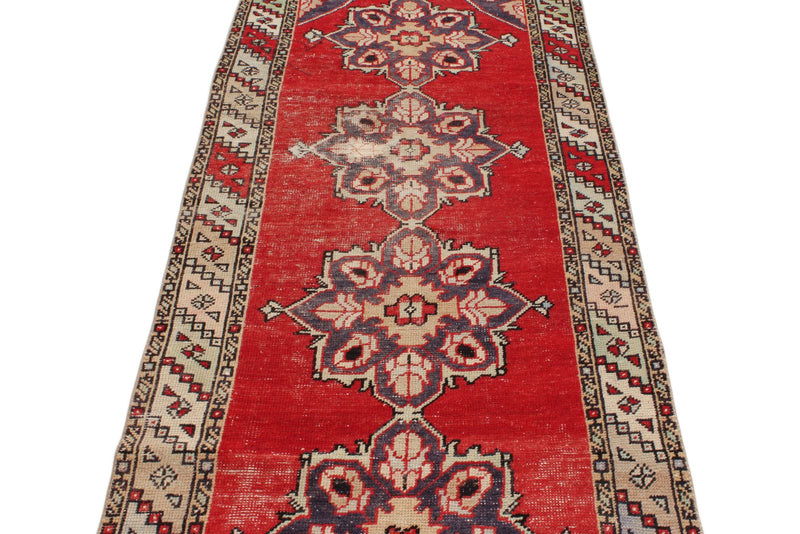 3x10 Red and Multicolor Turkish Overdyed Runner