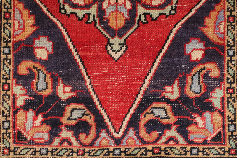 3x10 Red and Multicolor Turkish Overdyed Runner