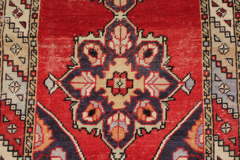 3x10 Red and Multicolor Turkish Overdyed Runner