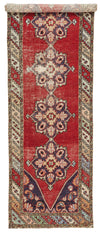 3x10 Red and Multicolor Turkish Overdyed Runner