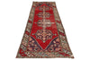 3x10 Red and Multicolor Turkish Overdyed Runner