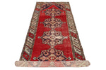 3x10 Red and Multicolor Turkish Overdyed Runner