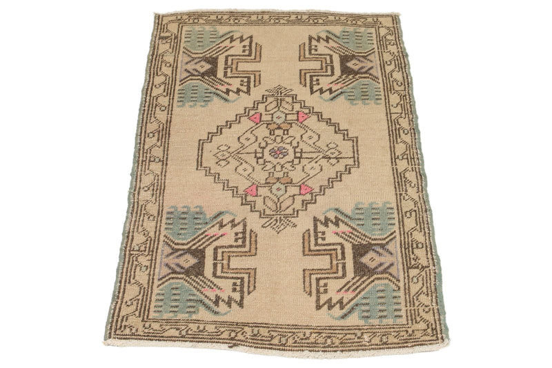 2x3 Ivory Turkish Tribal Rug