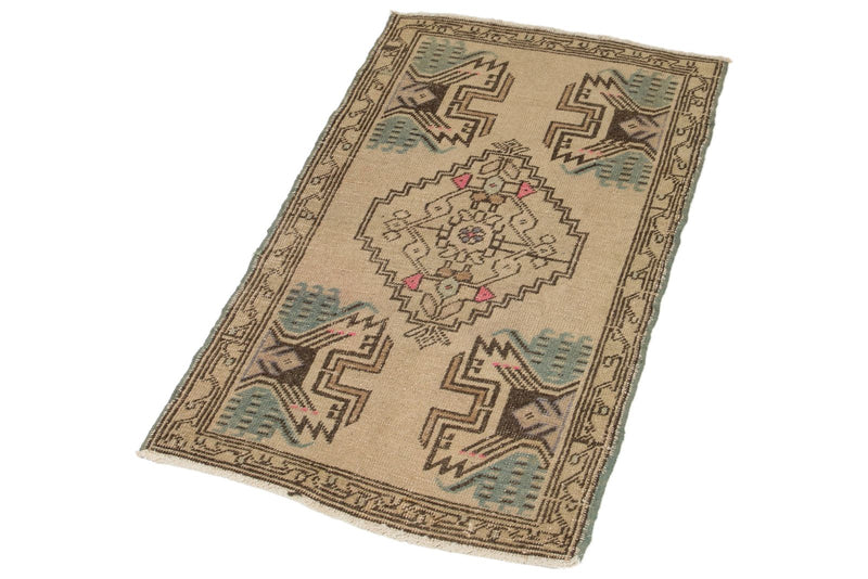 2x3 Ivory Turkish Tribal Rug