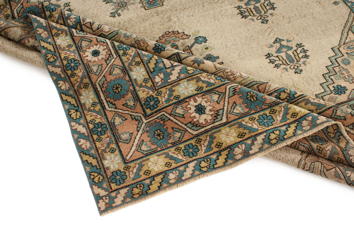 7x10 Ivory and Multicolor Turkish Overdyed Rug